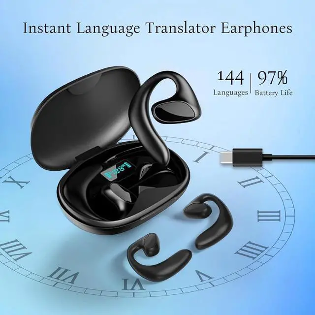 Alt view image 4 of 7 - Roostick Translator, Roostick Translator Earbuds, Ailymur V2 Translator Earbuds, Translation Earbuds Real Time, Ai Headphones Language Translation, Wireless Bluetooth Translation Earbuds-Black+White