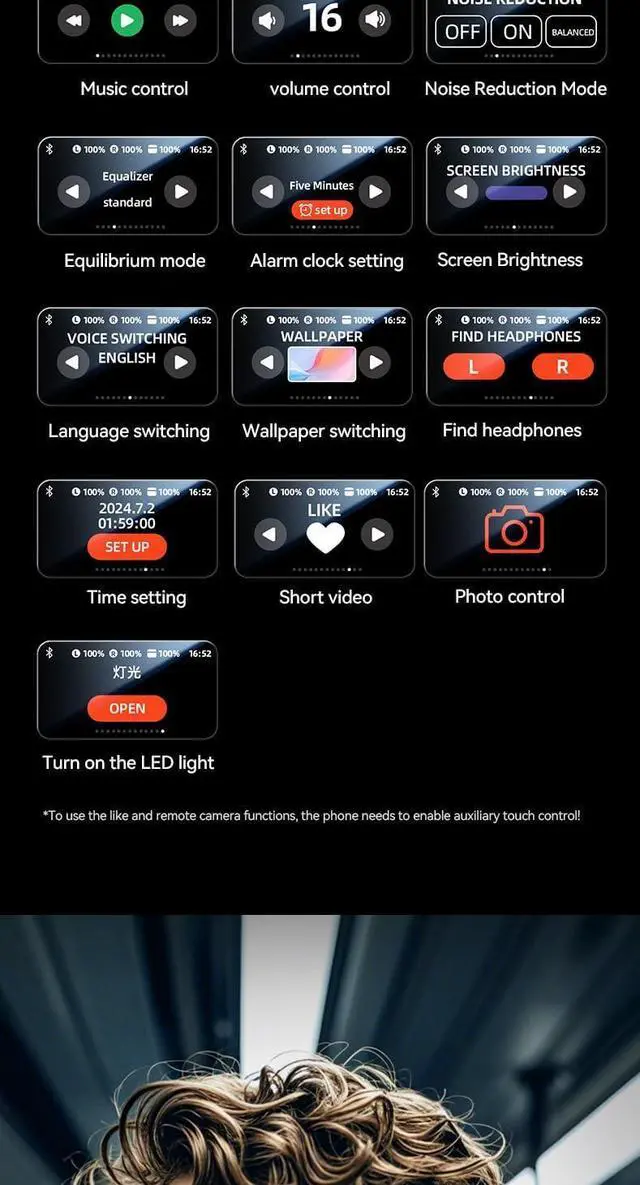 Alt view image 7 of 7 - True Wireless Earphones Open Ear Translation Headphones Clip On Earbuds Wireless Bluetooth 5.4,12H Total Battery Life with LCD Full-Color Touch Screen,Ultra Lightweight for Comfortable Clip On,Purple