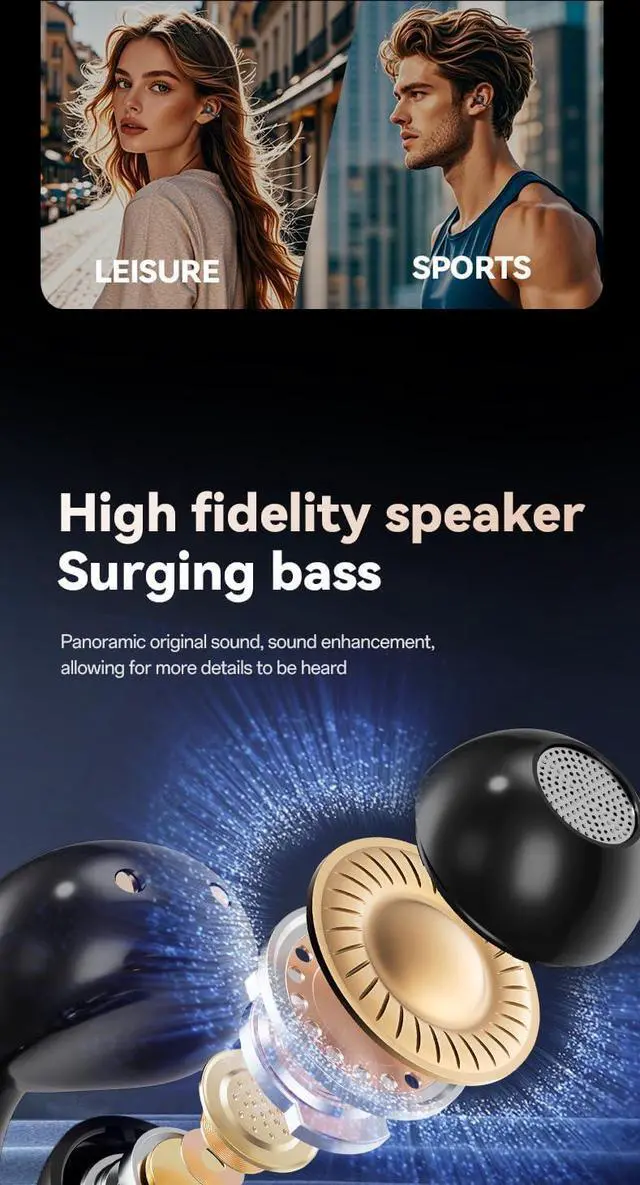 Alt view image 6 of 7 - True Wireless Earphones Open Ear Translation Headphones Clip On Earbuds Wireless Bluetooth 5.4,12H Total Battery Life with LCD Full-Color Touch Screen,Ultra Lightweight for Comfortable Clip On,Purple