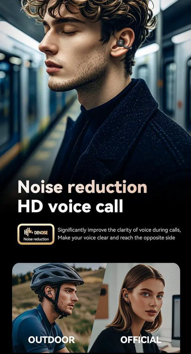 Alt view image 5 of 7 - True Wireless Earphones Open Ear Translation Headphones Clip On Earbuds Wireless Bluetooth 5.4,12H Total Battery Life with LCD Full-Color Touch Screen,Ultra Lightweight for Comfortable Clip On,Purple