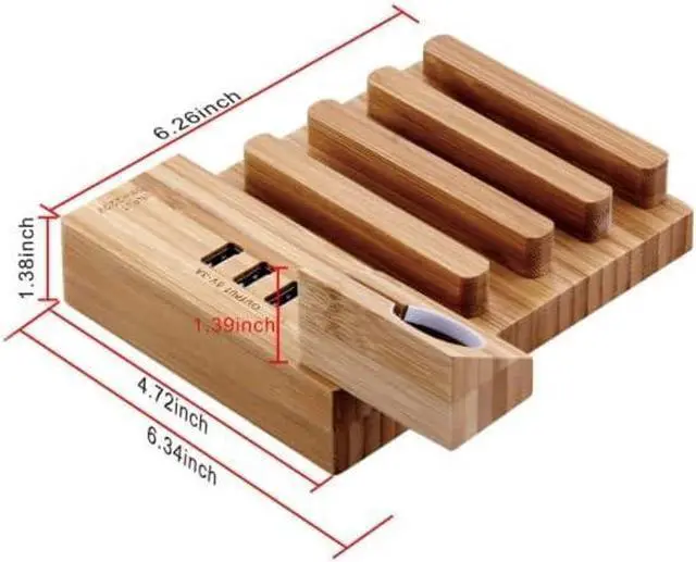Alt view image 2 of 7 - Headphone Stand Headset Holder Headset Stand Power Strip 2 in 1 Desk Headset Holder with 3 USB Charging Ports,Wooden Phone Tablet Holder Earphone Hanger Holder Headphone