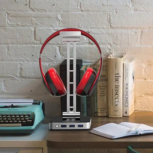Alt view image 4 of 7 - Headphone Stand Headset Holder Headset Stand Aluminum Alloy Multi-Function Headphone Holder USB Interface Controllable RGB Color Light Headphone Holder Headphone Holder