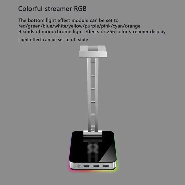 Alt view image 7 of 7 - Headphone Stand Headset Holder Headset Stand Aluminum Alloy Multi-Function Headphone Holder USB Interface Controllable RGB Color Light Headphone Holder Headphone Holder