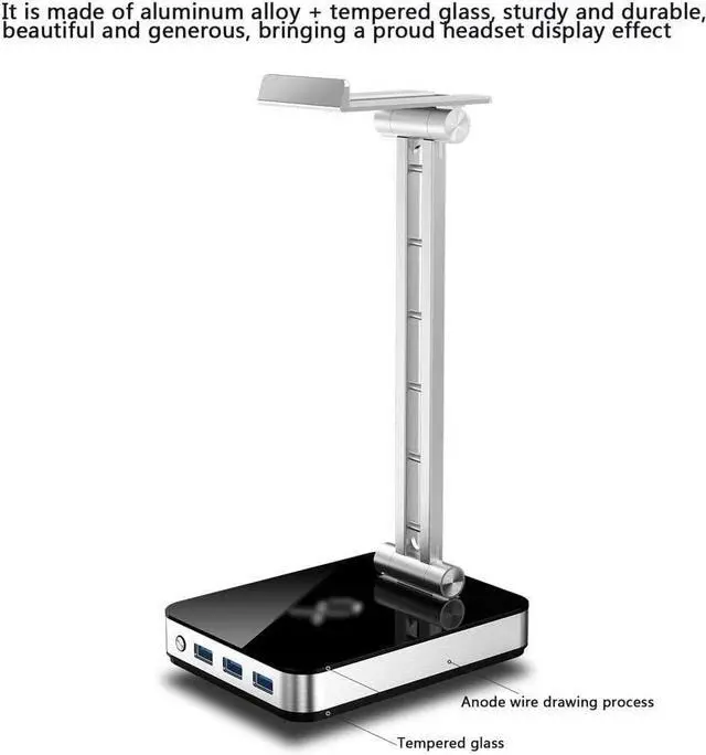 Alt view image 6 of 7 - Headphone Stand Headset Holder Headset Stand Aluminum Alloy Multi-Function Headphone Holder USB Interface Controllable RGB Color Light Headphone Holder Headphone Holder