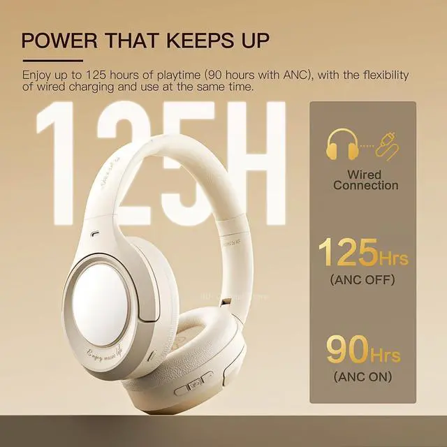 Alt view image 6 of 7 - King Pro + Wireless Over-Ear Bluetooth Headphones with 48dB Active Noise Cancellation(ANC), HiFi Hi-Res Sound,Transparency Mode,125H Playback, Detachable Wireless Mic,Wired Audio (Black)