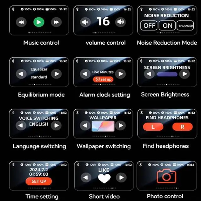 Alt view image 3 of 7 - M100 Clip on Ear Headphones, Open Ear Clip Bluetooth Headphones Wireless Earbuds with LCD Full Color Touch Screen for Music & Phone Calls, Sport Waterproof & Sweatproof (Black+Purple)