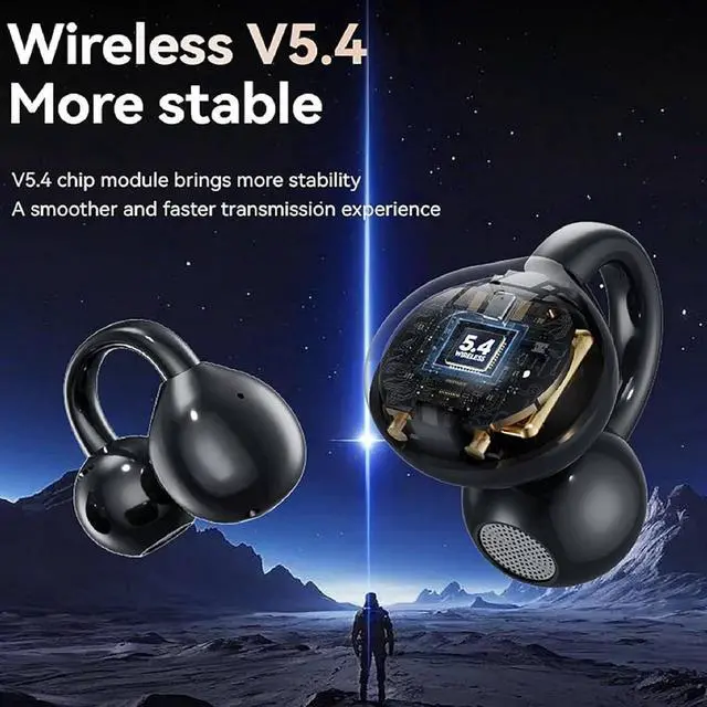 Alt view image 6 of 7 - M100 Clip on Ear Headphones, Open Ear Clip Bluetooth Headphones Wireless Earbuds with LCD Full Color Touch Screen for Music & Phone Calls, Sport Waterproof & Sweatproof (Black+Purple)
