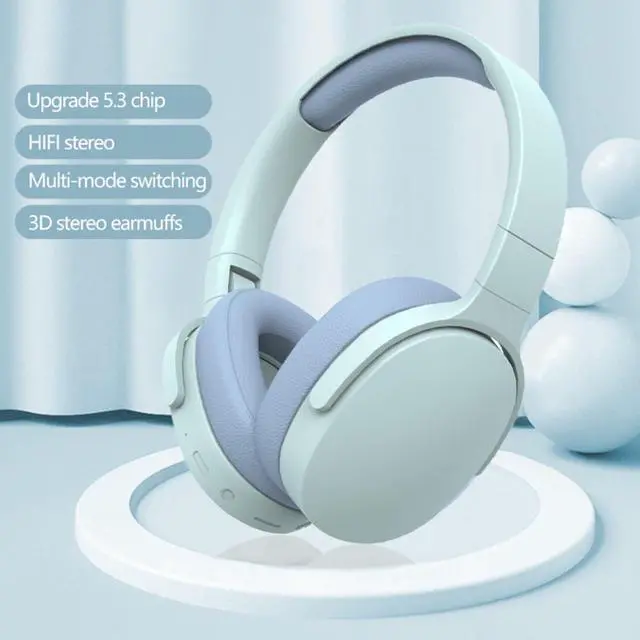 Alt view image 2 of 7 - Bluetooth Headset, Lightweight and Foldable, Stereo with Microphone, Low Latency, Bluetooth 5.3 Headset for Travelling/Telephone/PC -Blue