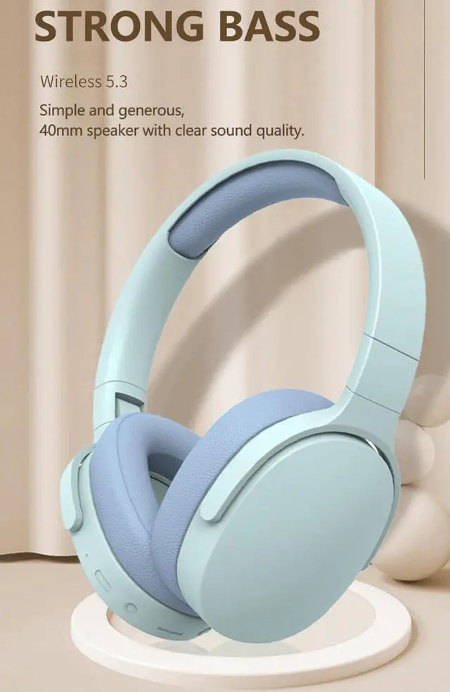 Alt view image 7 of 7 - Bluetooth Headset, Lightweight and Foldable, Stereo with Microphone, Low Latency, Bluetooth 5.3 Headset for Travelling/Telephone/PC -Blue