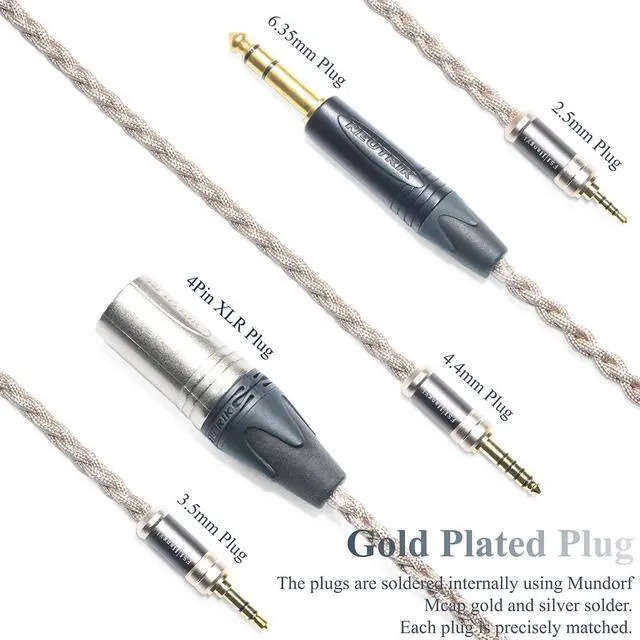 Alt view image 6 of 7 - 6N Single Crystal Copper Headphone Cable for Dan Clark Audio/MrSpeakers AEON 2 Noire ETHER C Flow AEON 2 NOIRE X ETHER 2 STEALTH EXPANSE E3 4.4mm Balanced Hi-Fi Headphone Upgrade Cable (4Pin XLR Plug)