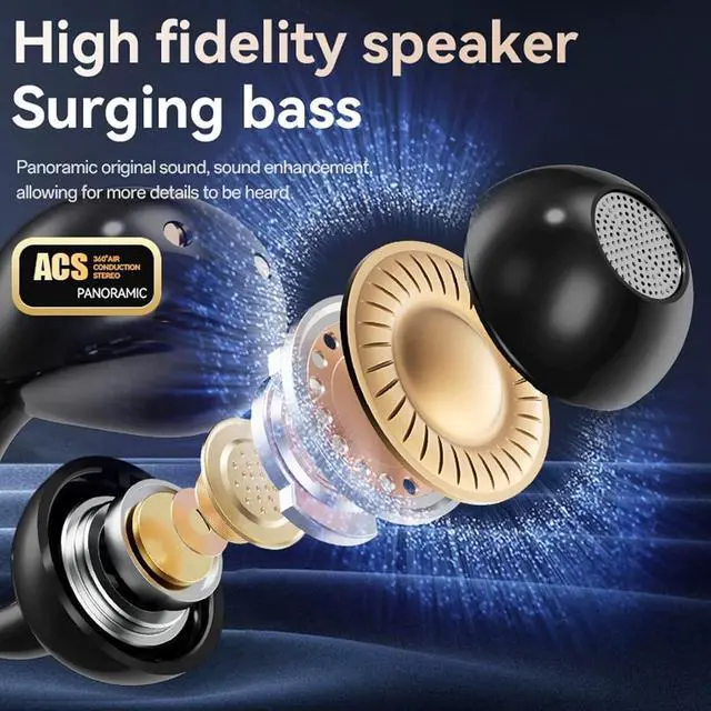 Alt view image 3 of 7 - M100 Clip On Ear Headphones with Audio-Visual Future Touch Screen, Bluetooth Wireless Open Ear Clip Earbuds for Music & Phone Calls, Sport Waterproof & Sweatproof (C)