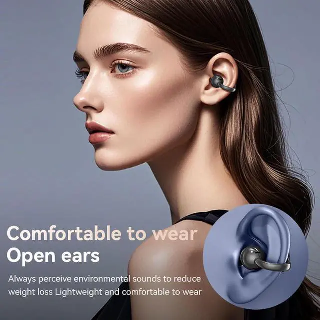 Alt view image 5 of 7 - M100 Clip On Ear Headphones with Audio-Visual Future Touch Screen, Bluetooth Wireless Open Ear Clip Earbuds for Music & Phone Calls, Sport Waterproof & Sweatproof (C)
