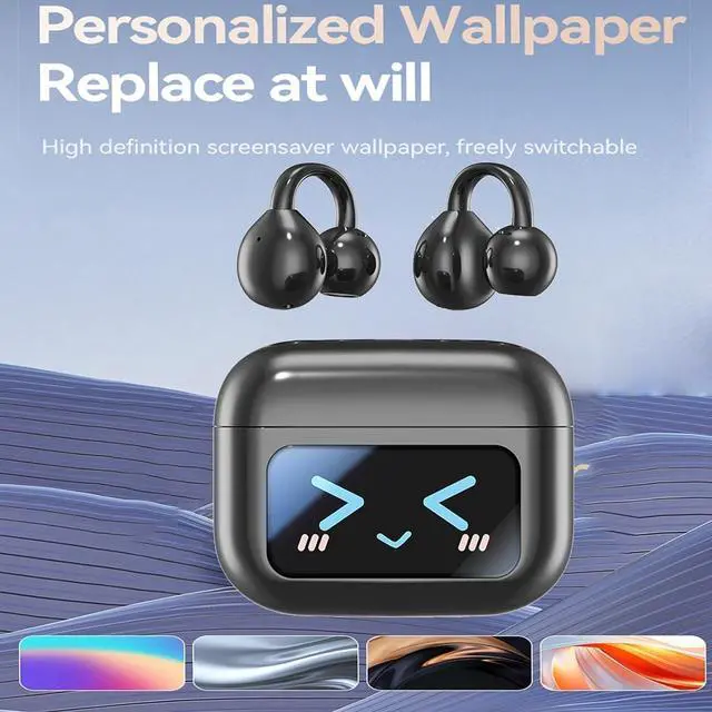 Alt view image 6 of 7 - M100 Clip On Ear Headphones with Audio-Visual Future Touch Screen, Bluetooth Wireless Open Ear Clip Earbuds for Music & Phone Calls, Sport Waterproof & Sweatproof (C)