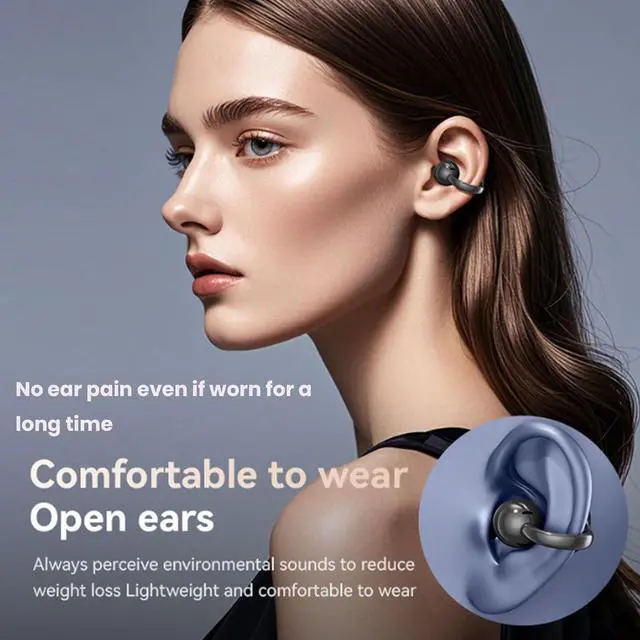 Alt view image 2 of 7 - M100 Clip on Ear Headphones with Audio-visual Future Touch Screen, Smart Touchscreen Bluetooth Earbuds, Open Ear Clip Bluetooth Headphones Wireless Earbuds for Music & Phone Calls (Black+Purple)