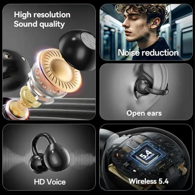 Alt view image 6 of 7 - M100 Clip on Ear Headphones with Audio-visual Future Touch Screen, Smart Touchscreen Bluetooth Earbuds, Open Ear Clip Bluetooth Headphones Wireless Earbuds for Music & Phone Calls (Black+Purple)