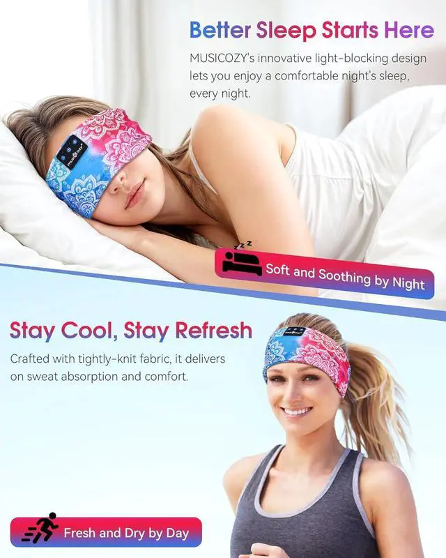 Alt view image 4 of 7 - MUSICOZY Sleep Headphones Bluetooth 5.4 Headband, Sports Wireless Earphones Sweat Resistant Earbuds Sleeping Headphone with Ultra-Thin HD Stereo Speaker for Workout Running Cool Gadgets Unique Gifts