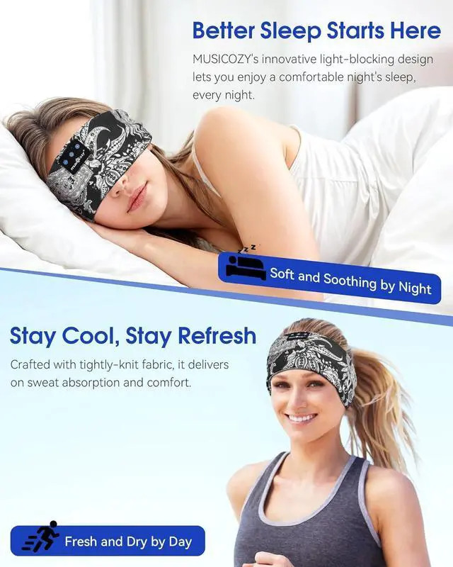 Alt view image 4 of 7 - MUSICOZY Sleep Headphones Bluetooth 5.4 Headband, Sports Wireless Earphones Sweat Resistant Earbuds Sleeping Headphone with Ultra-Thin HD Stereo Speaker for Workout Running Cool Gadgets Unique Gifts