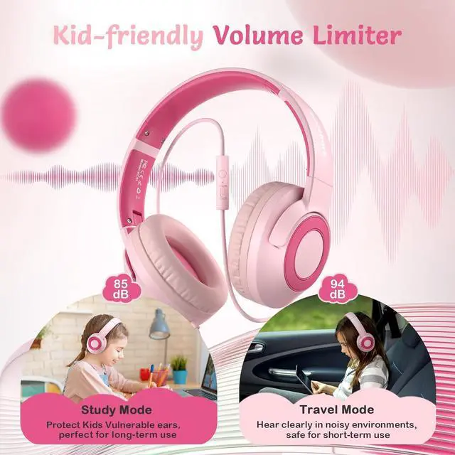 Alt view image 5 of 7 - (Kids Bluetooth Noise Cancelling Headphones & (Kids Headphones Wired) Bundles-Comfortable Fit, Stereo Sound, Foldable, Adjustable Headband,for iPad Tablet Home School Travel