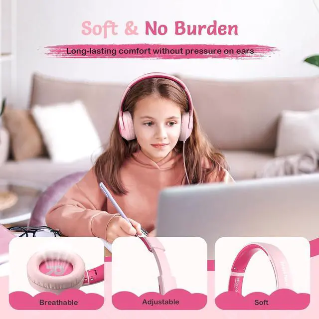 Alt view image 3 of 7 - (Kids Bluetooth Noise Cancelling Headphones & (Kids Headphones Wired) Bundles-Comfortable Fit, Stereo Sound, Foldable, Adjustable Headband,for iPad Tablet Home School Travel