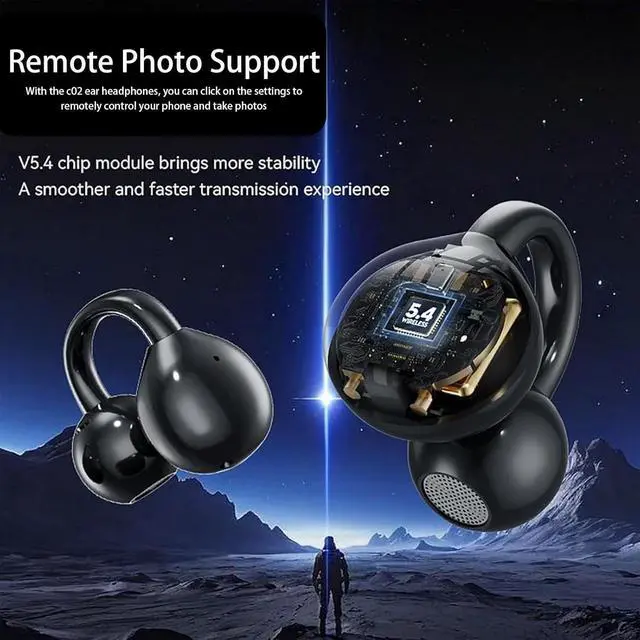 Alt view image 5 of 7 - M100 Clip On Ear Headphones, Co2 Clip Earbuds, Audio Wireless Headphones for Music & Phone Calls, Slim Hook Design, Waterproof & Comfortable, Smart Touch Control (Black&Purple)