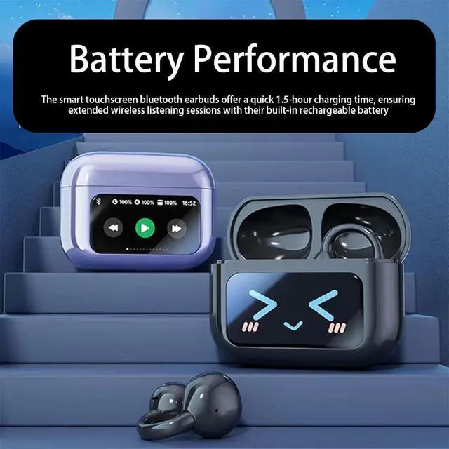 Alt view image 6 of 7 - M100 Clip On Ear Headphones, Co2 Clip Earbuds, Audio Wireless Headphones for Music & Phone Calls, Slim Hook Design, Waterproof & Comfortable, Smart Touch Control (Black&Purple)