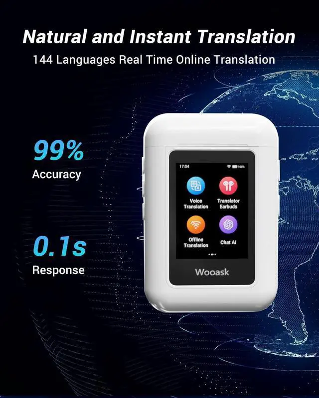 Alt view image 3 of 7 - Wooask A8 Translation Earbuds, AI Translation Earbuds Real Time No APP Needed, No Subscription, 2025 Latest Two-Way Translator Device Support ChatGPT/Recording for Travel, Business, Learning Language