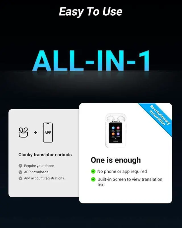 Alt view image 5 of 7 - Wooask A8 Translation Earbuds, AI Translation Earbuds Real Time No APP Needed, No Subscription, 2025 Latest Two-Way Translator Device Support ChatGPT/Recording for Travel, Business, Learning Language