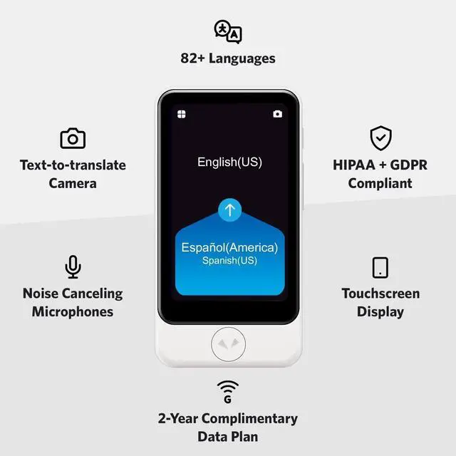 Alt view image 3 of 5 - POCKETALK S2 Plus Business eSIM 5 Year White - Voice & Camera Real-Time Translator - 92+ Languages, Extra Large Screen and Battery Life