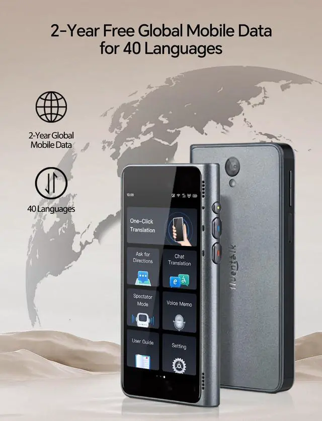 Alt view image 3 of 6 - Timekettle Fluentalk New T1 Translator Device Supports 40 Languages, 31+ Offline Language Pairs, Photo Translation, No WiFi Needed, 2-Year Global Data, 4" HD Screen for Travel