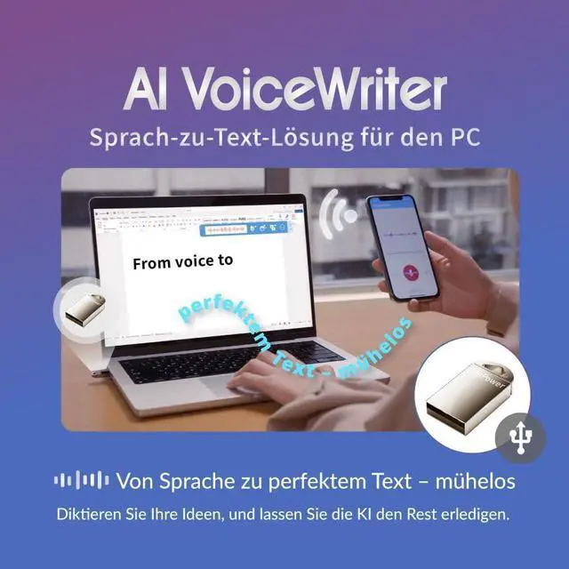 Alt view image 2 of 7 - AI VoiceWriter  Smart Dictation & AI Writing Assistant for Windows & Mac | USB Dongle & Mobile App for Voice Input, Proofreading, Rewriting & Multilingual Support
