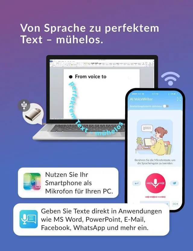 Alt view image 4 of 7 - AI VoiceWriter  Smart Dictation & AI Writing Assistant for Windows & Mac | USB Dongle & Mobile App for Voice Input, Proofreading, Rewriting & Multilingual Support