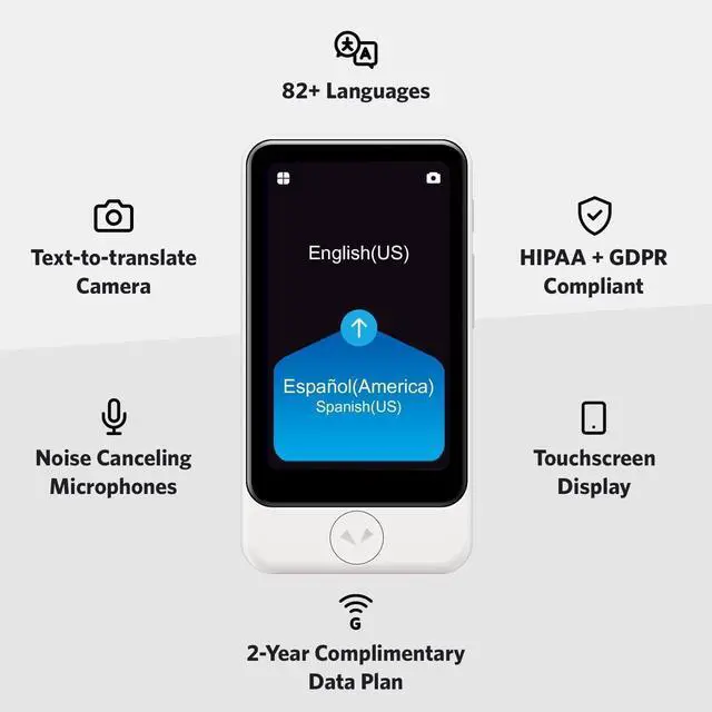 Alt view image 2 of 4 - Pocketalk Plus -Real Time, Two-Way Voice & Camera 84+ Language Translator - Extra Large Screen, Longer Battery Life, HIPAA Compliant - Perfect for Travel, Business, Doctors, Nurses, Teachers, Students