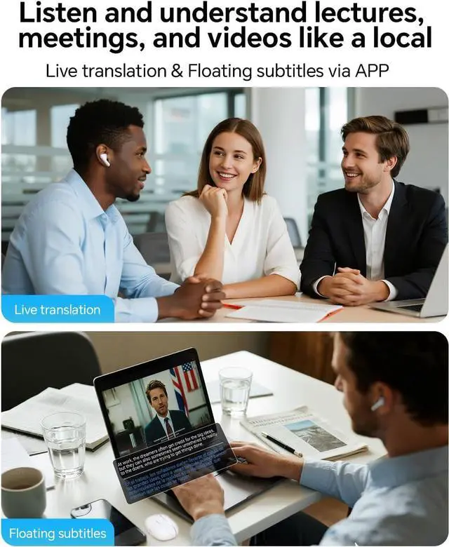 Alt view image 2 of 7 - Polypal P1 AI Translation Earbuds Supports 138 Languages Real-Time Spanish English Interpreter Headphones Ideal for Live Speech Online Meetings Learning Travel Compatible with iOS and Android