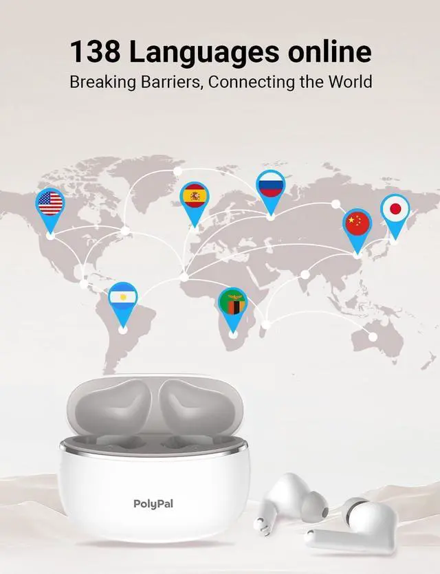 Alt view image 4 of 7 - Polypal P1 AI Translation Earbuds Supports 138 Languages Real-Time Spanish English Interpreter Headphones Ideal for Live Speech Online Meetings Learning Travel Compatible with iOS and Android