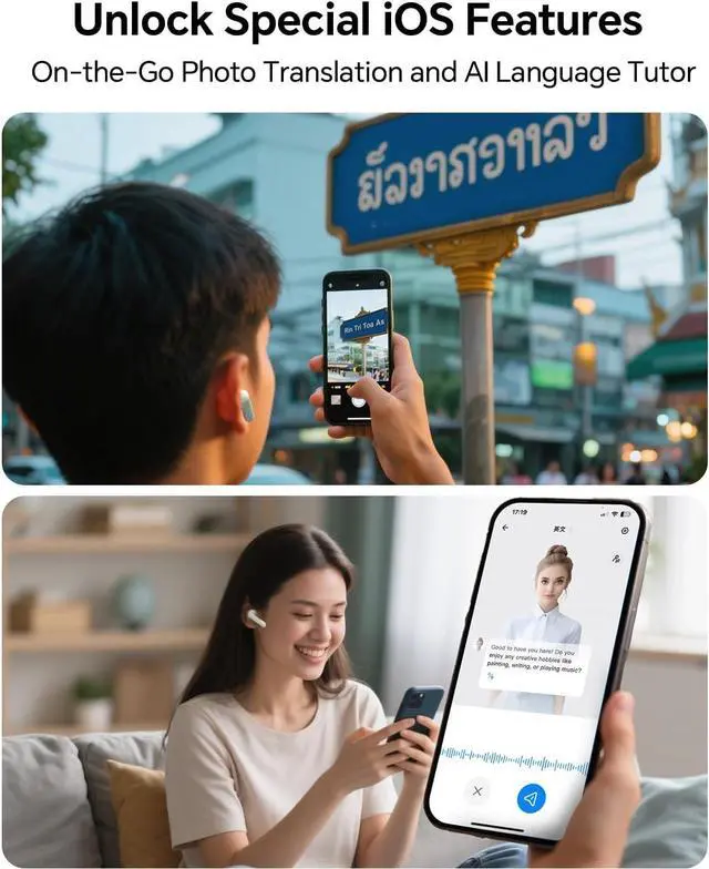 Alt view image 6 of 7 - Polypal P1 AI Translation Earbuds Supports 138 Languages Real-Time Spanish English Interpreter Headphones Ideal for Live Speech Online Meetings Learning Travel Compatible with iOS and Android