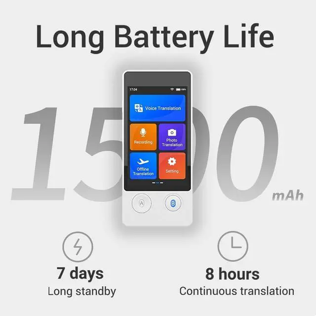 Alt view image 5 of 6 - Wooask Offline Translator Device W12 144 Languages 98% Accuracy 0.5s Instant Translation Ideal for Travel, Business, and Global Communication(with Lanyard and Protective Case) (White)