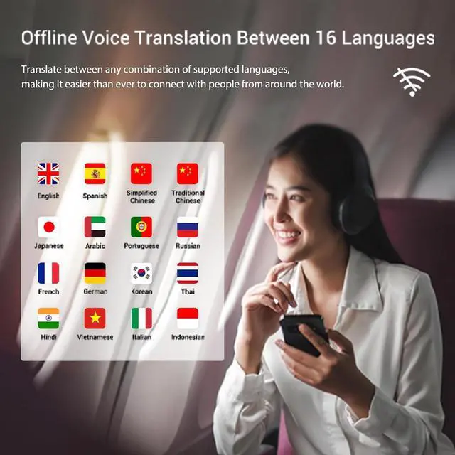 Alt view image 3 of 6 - Wooask Offline Translator Device W12 144 Languages 98% Accuracy 0.5s Instant Translation Ideal for Travel, Business, and Global Communication(with Lanyard and Protective Case) (White)