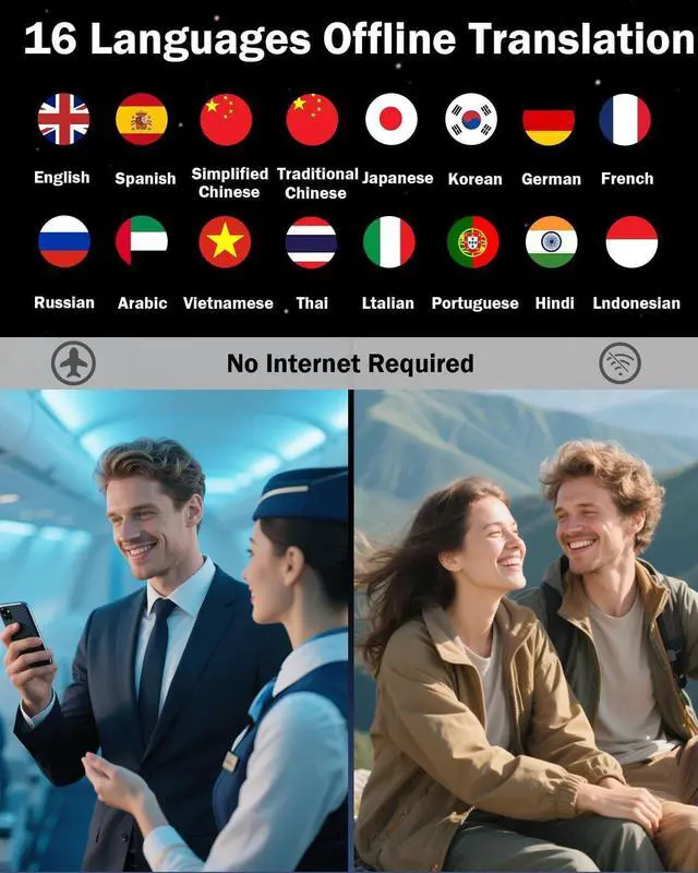 Alt view image 4 of 7 - Wooask Language Translator Device, AI Translator Device W09 No WiFi Needed, Two Way Real Time Translator with 144 Languages, Voice/Offline/Photo Translation for Travel, Business, Learning