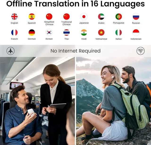 Alt view image 4 of 7 - Wooask ChatGPT Translator Earbuds A8 TransBuds | AI Offline Translator with Touchscreen & Independent Operation | No App Needed | Real-Time Translation in 144 Languages | in-Ear & Speaker Modes