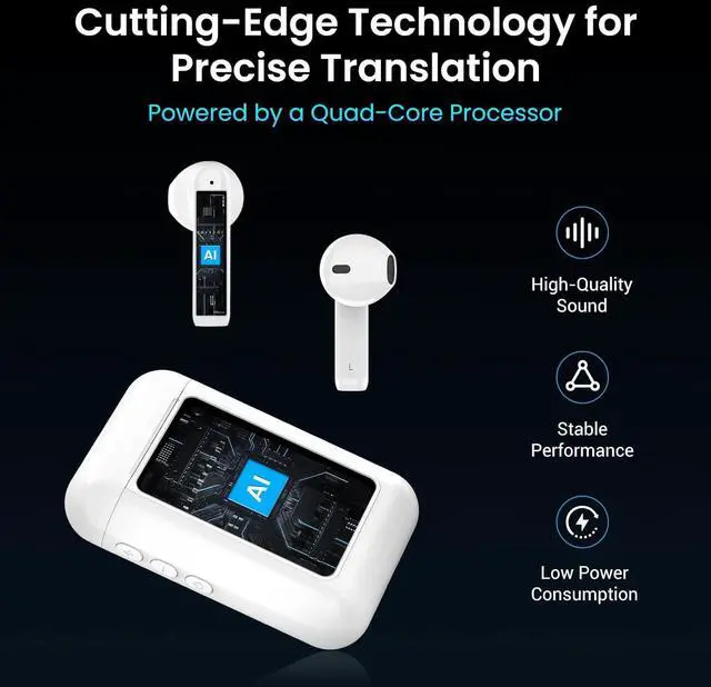 Alt view image 7 of 7 - Wooask ChatGPT Translator Earbuds A8 TransBuds | AI Offline Translator with Touchscreen & Independent Operation | No App Needed | Real-Time Translation in 144 Languages | in-Ear & Speaker Modes