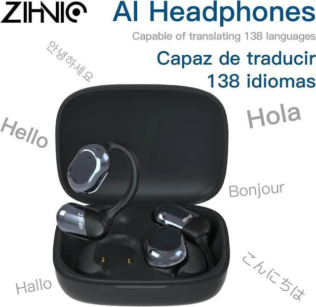 Alt view image 2 of 7 - ZIHNIC S05A Wireless 3-Mode Translation Earphones - Real-Time Language Translation, 135 Languages Included, Comfortable Ear Hooks, IPX5 Waterproof, Compatible with Phone, Android Phone-Black