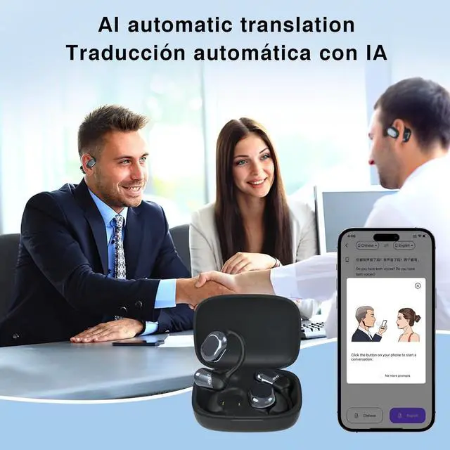 Alt view image 3 of 7 - ZIHNIC S05A Wireless 3-Mode Translation Earphones - Real-Time Language Translation, 135 Languages Included, Comfortable Ear Hooks, IPX5 Waterproof, Compatible with Phone, Android Phone-Black