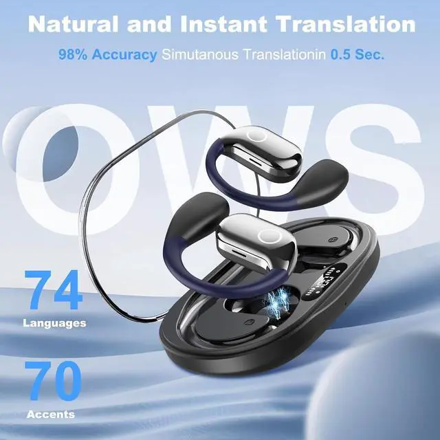 Alt view image 2 of 7 - AI Language Translation Earbuds, 144-Language Translator Earbuds Real Time Compatible with iOS & Android, Bluetooth 5.3 Headphones Translating Device for Travel and Business, Black