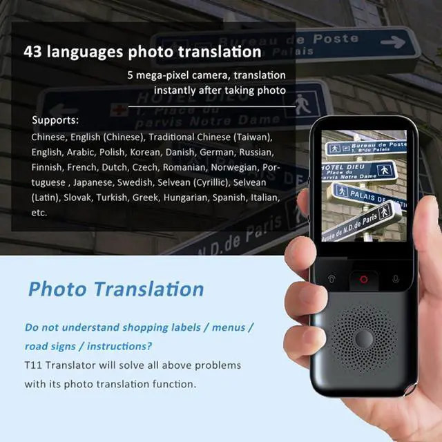 Alt view image 2 of 7 - Docooler Portable Language Translator Device, Voice Interpreter with 134 Languages Voice, Translating 10 Offline Translation Recording Photo Translation for Travel Business Study Use