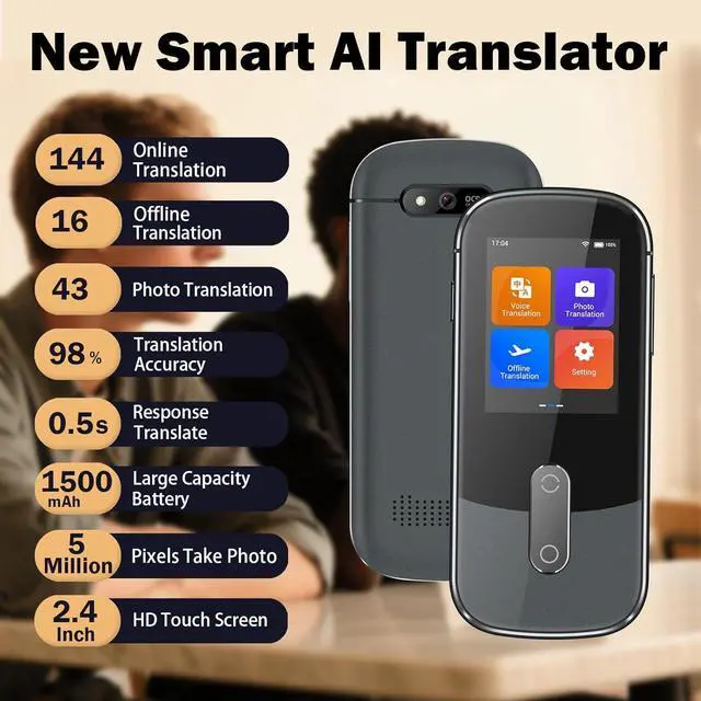 Alt view image 2 of 7 - Wooask Language Translator Device, AI Translator Device W09 No WiFi Needed, Two Way Real Time Translator with 144 Languages, Voice/Offline/Photo Translation for Travel, Business, Learning