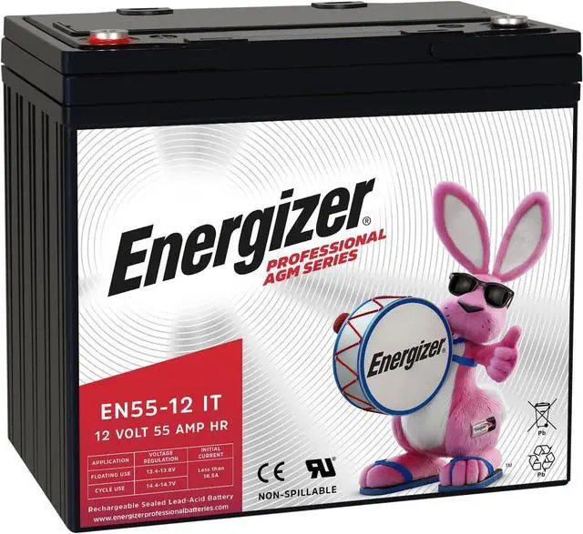 Main image of Energizer EN55-12IT, 12 Volt 55 Amp Hr, Long Lasting Sealed Lead Acid AGM Rechargeable Battery Ideal for Use in Electric Scooters, Wheelchairs, Emergency Lighting, Backup Power, and More