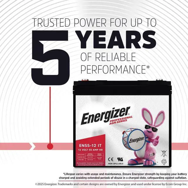 Alt view image 4 of 6 - Energizer EN55-12IT, 12 Volt 55 Amp Hr, Long Lasting Sealed Lead Acid AGM Rechargeable Battery Ideal for Use in Electric Scooters, Wheelchairs, Emergency Lighting, Backup Power, and More