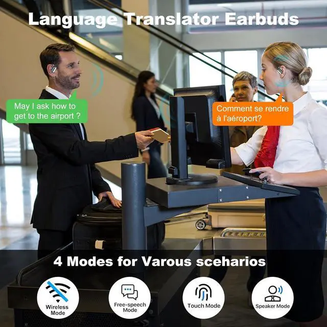Alt view image 4 of 7 - AI Real-Time Translation Earbuds,Wireless Earbuds,144 Languages Ear Buds,Two-Way Translator Earbuds, Ear pods Wireless,HD Sound Bluetooth Translating Earbuds for Travel, Business,Learning (Grey A)
