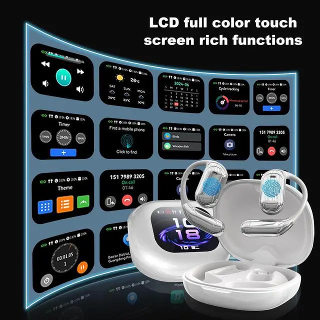 Alt view image 2 of 7 - AI Real-Time Translation Earbuds, Wireless Bluetooth Earbuds with 144 Languages, Two-Way Translator Earbuds, Noise Cancelling, with LCD Touch Screen for Pad Tablet Laptop Android/iOS Phones, Silver