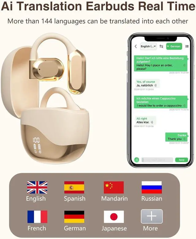 Alt view image 2 of 7 - AI Real-Time Translation Earbuds,Wireless Earbuds,144 Languages Ear Buds,Two-Way Translator Earbuds, Bluetooth Headphones, Ear pods Wireless,HD Sound Translating Earbuds for Travel (Skin-Colored)